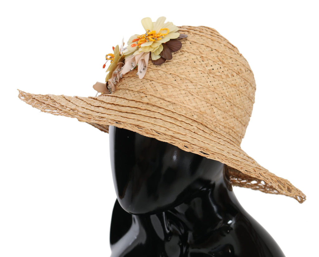 Dolce & Gabbana Beige Wide Brim Floral Bucket Capello Hat