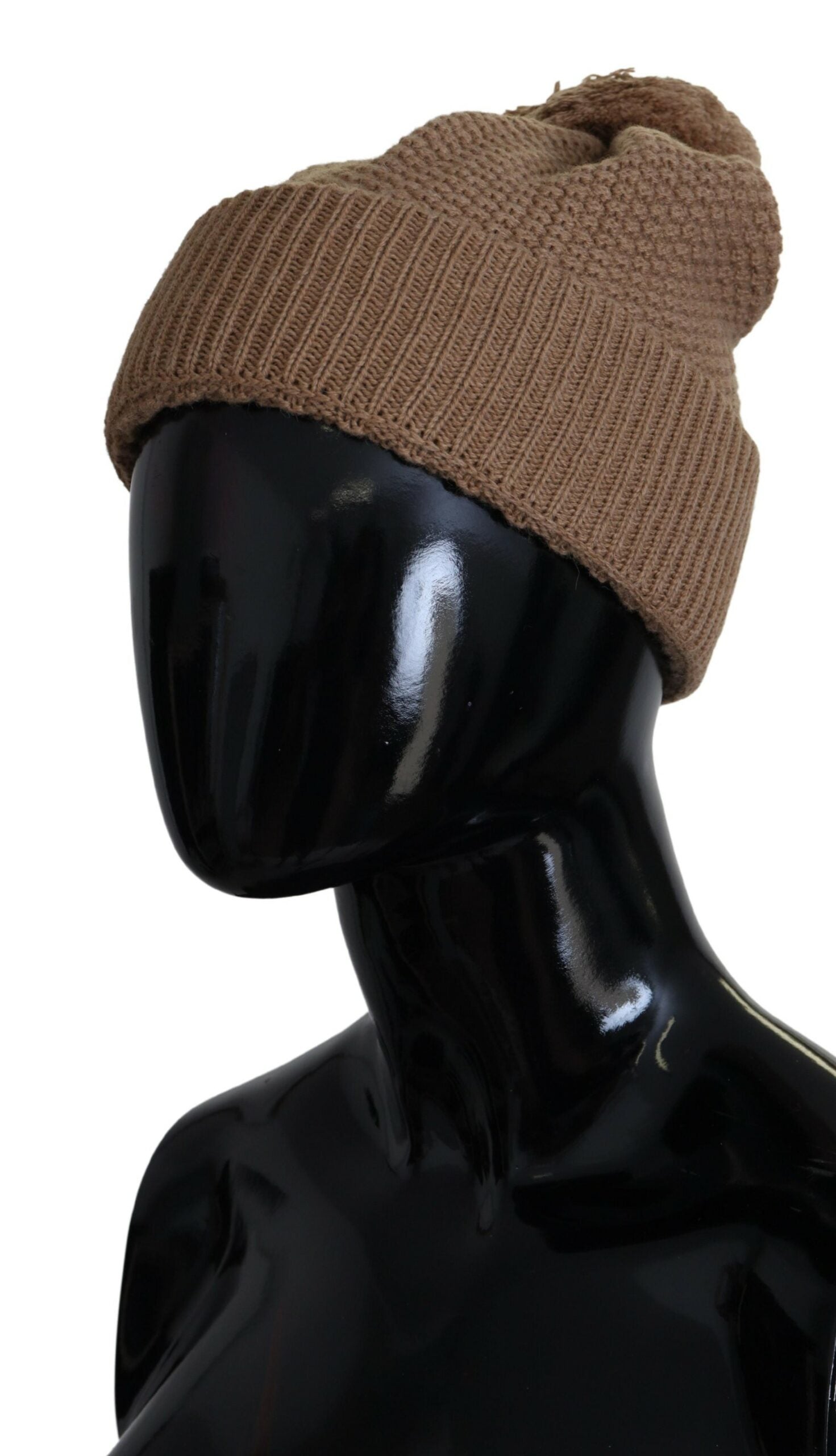 Dolce & Gabbana Brown Solid Knitted Fur Ball Winter Beanie Hat