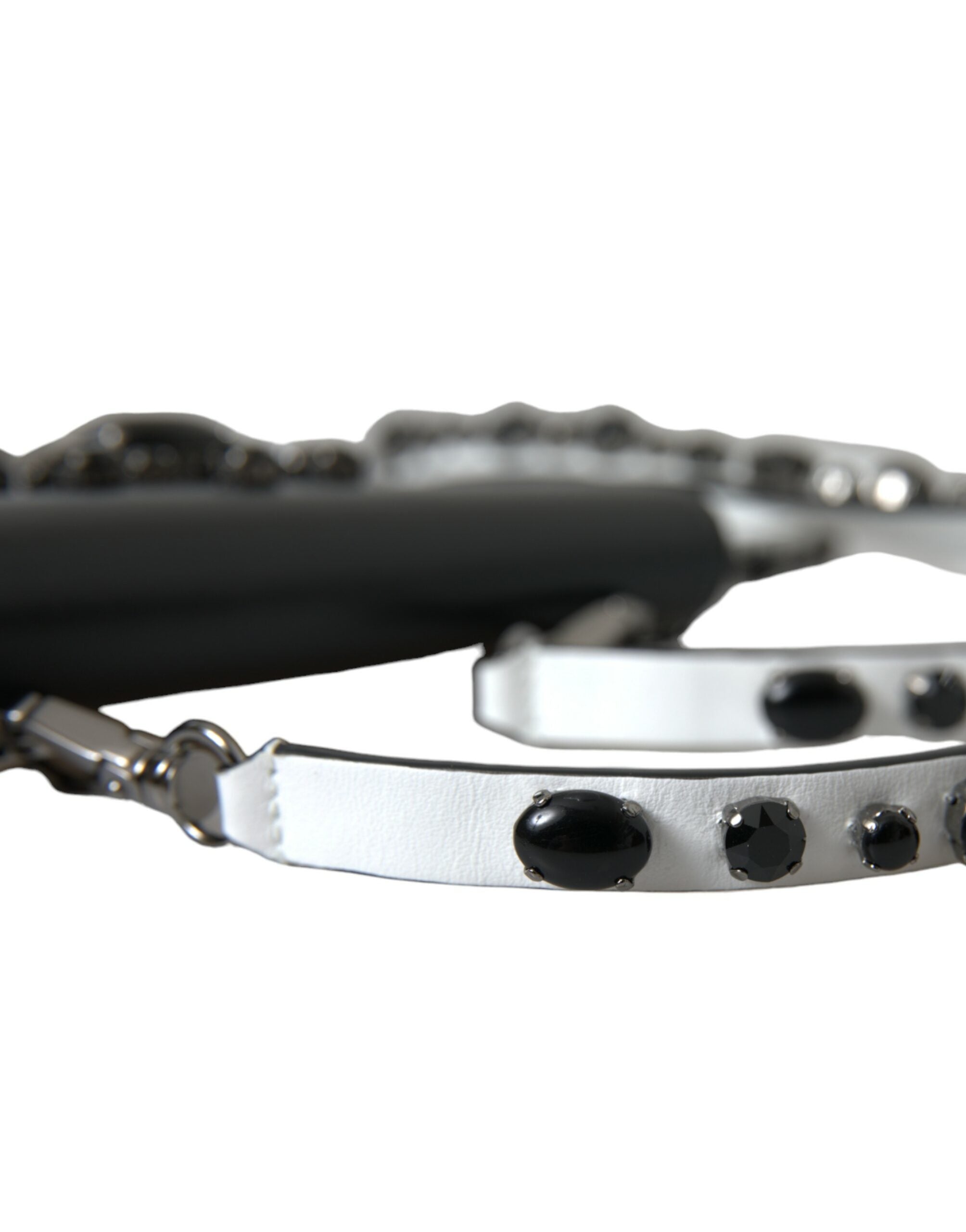 Dolce & Gabbana Black White Leather Crystal Embellished Cardholder Wallet