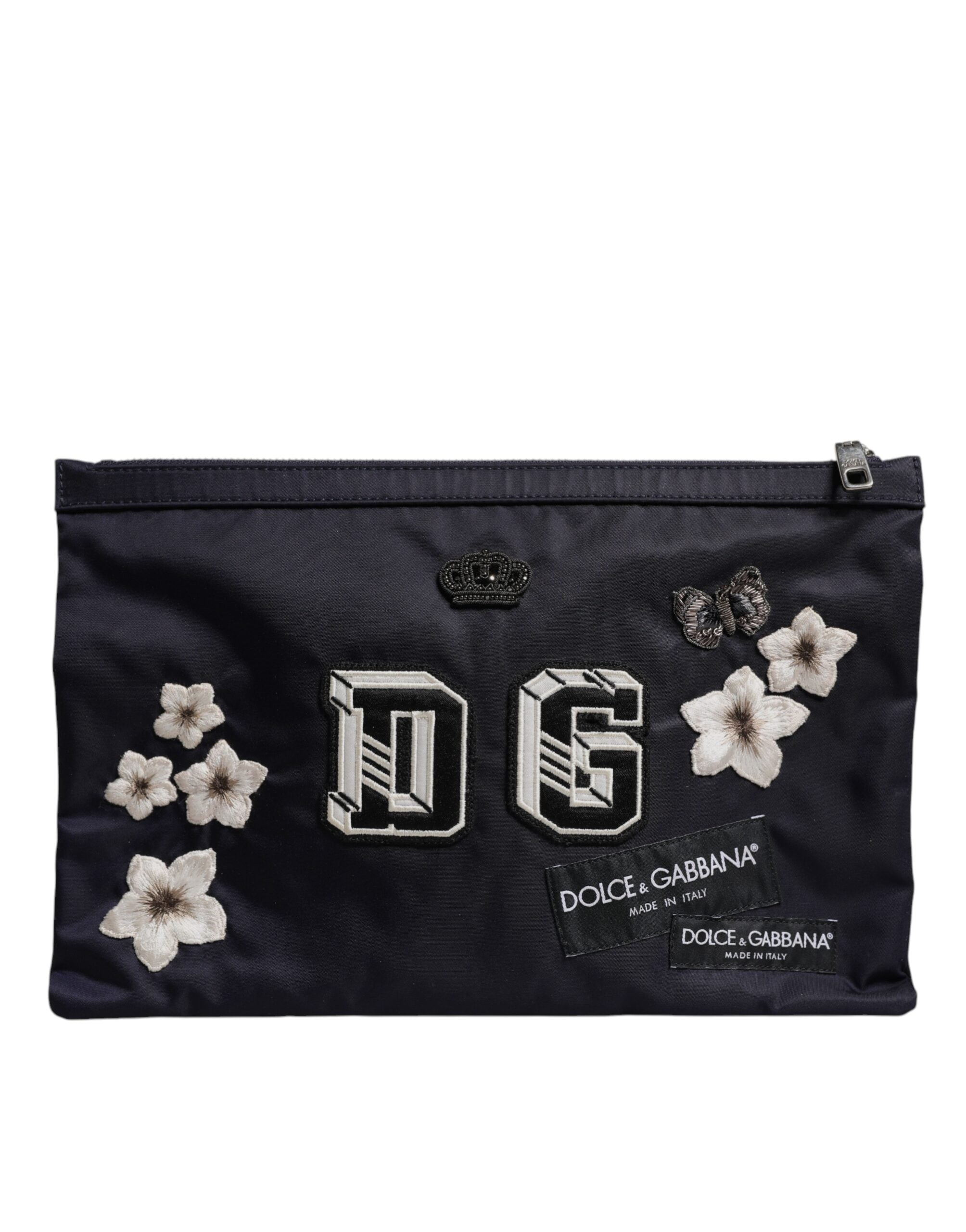 Dolce & Gabbana Blue DG Logo Patch Embellished Pouch Clutch Bag