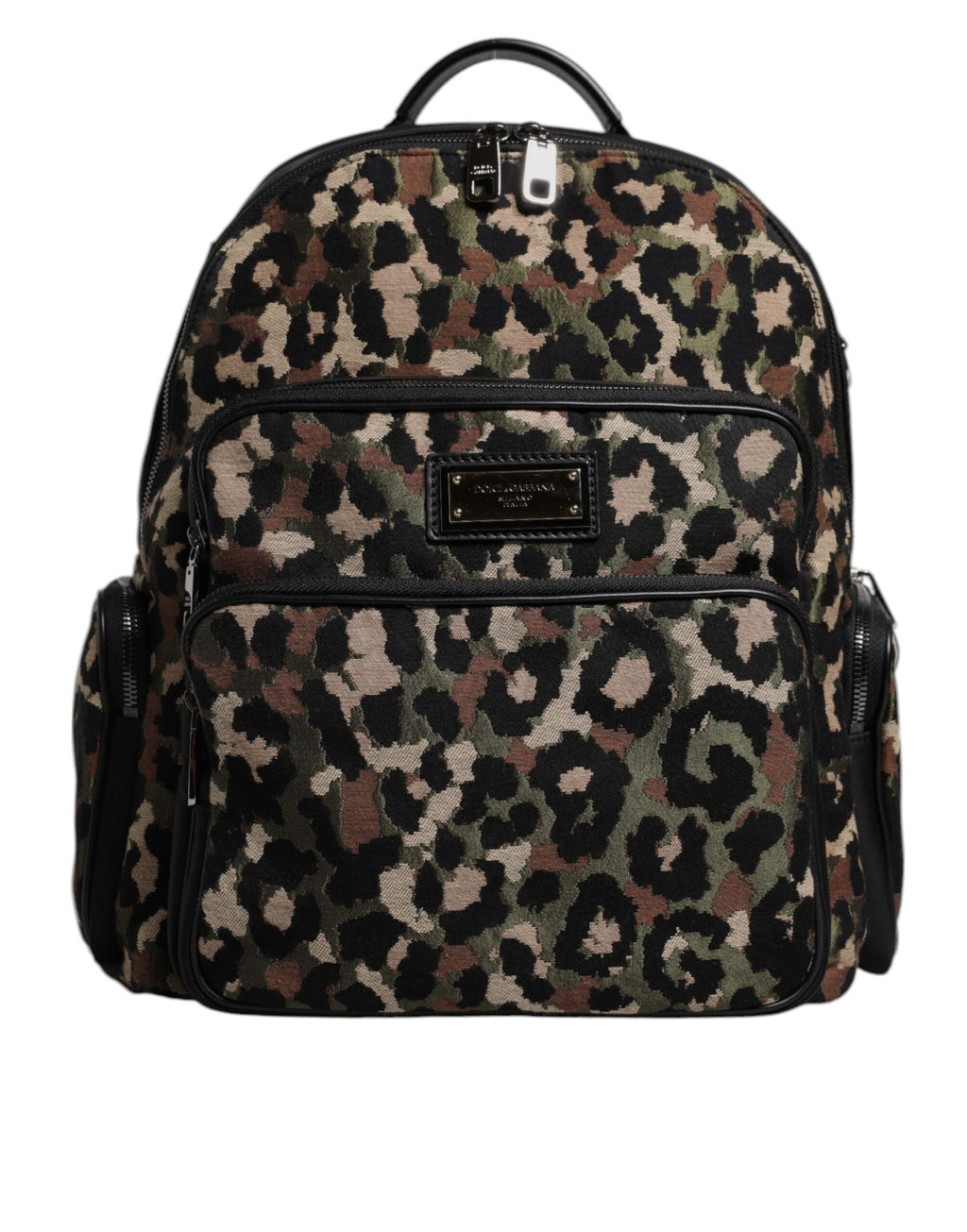 Dolce & Gabbana Multicolor Leopard Print DG Logo Plaque Men Backpack Bag