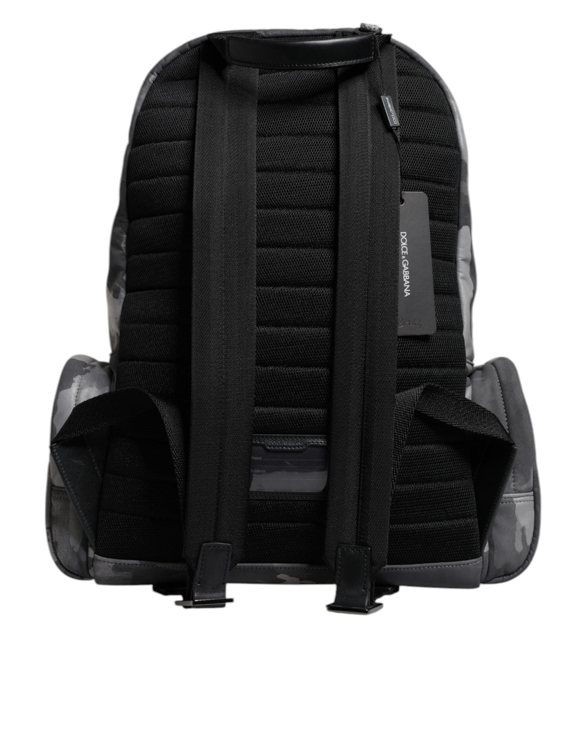Dolce & Gabbana Gray Cotton Camouflage Logo Plaque Backpack Bag