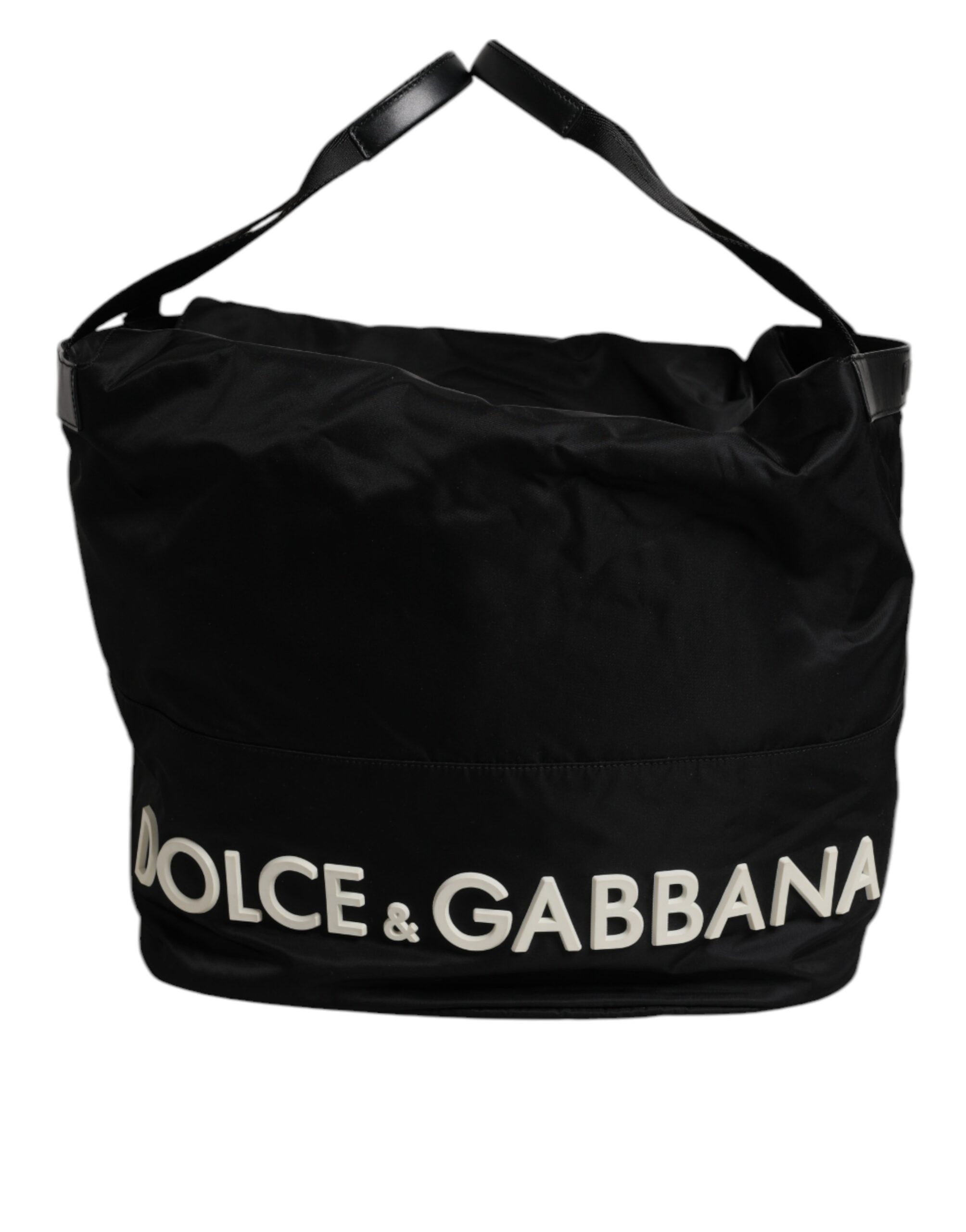 Dolce & Gabbana Black Nylon White Iconic Logo Shoulder Bucket Bag