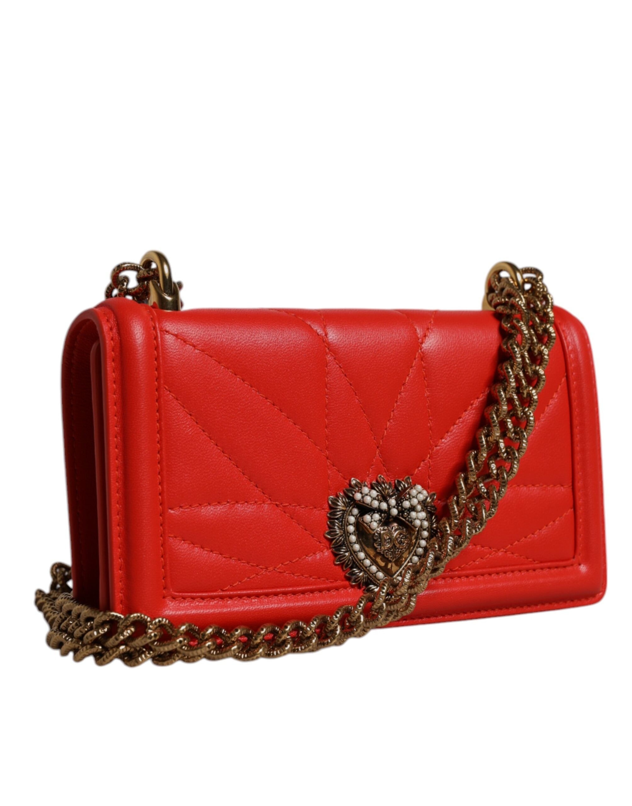 Dolce & Gabbana Red Quilted Devotion Crossbody Chain Phone Cover Bag