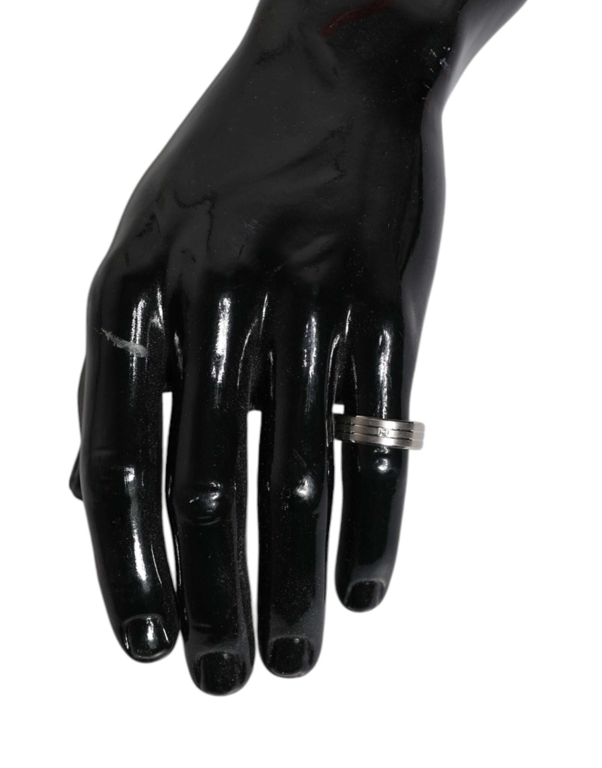 Dolce & Gabbana Silver Tone Brass Clear Crystal DG Logo Ring