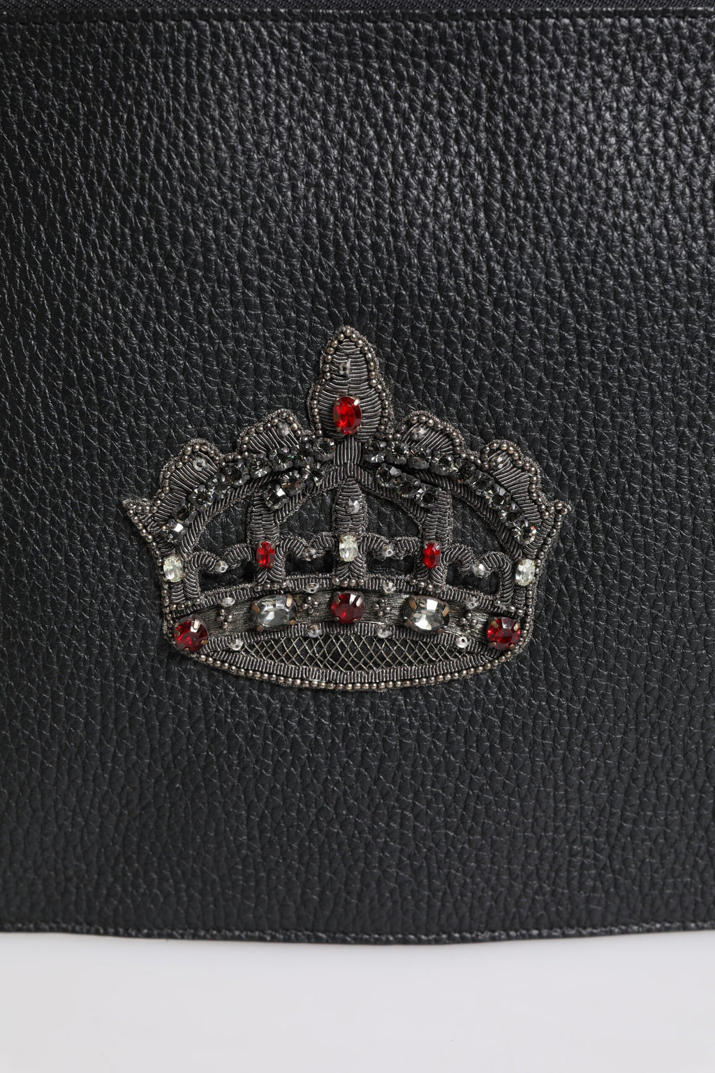 Dolce & Gabbana Black Calfskin Crown Embellished Clutch Pouch Bag