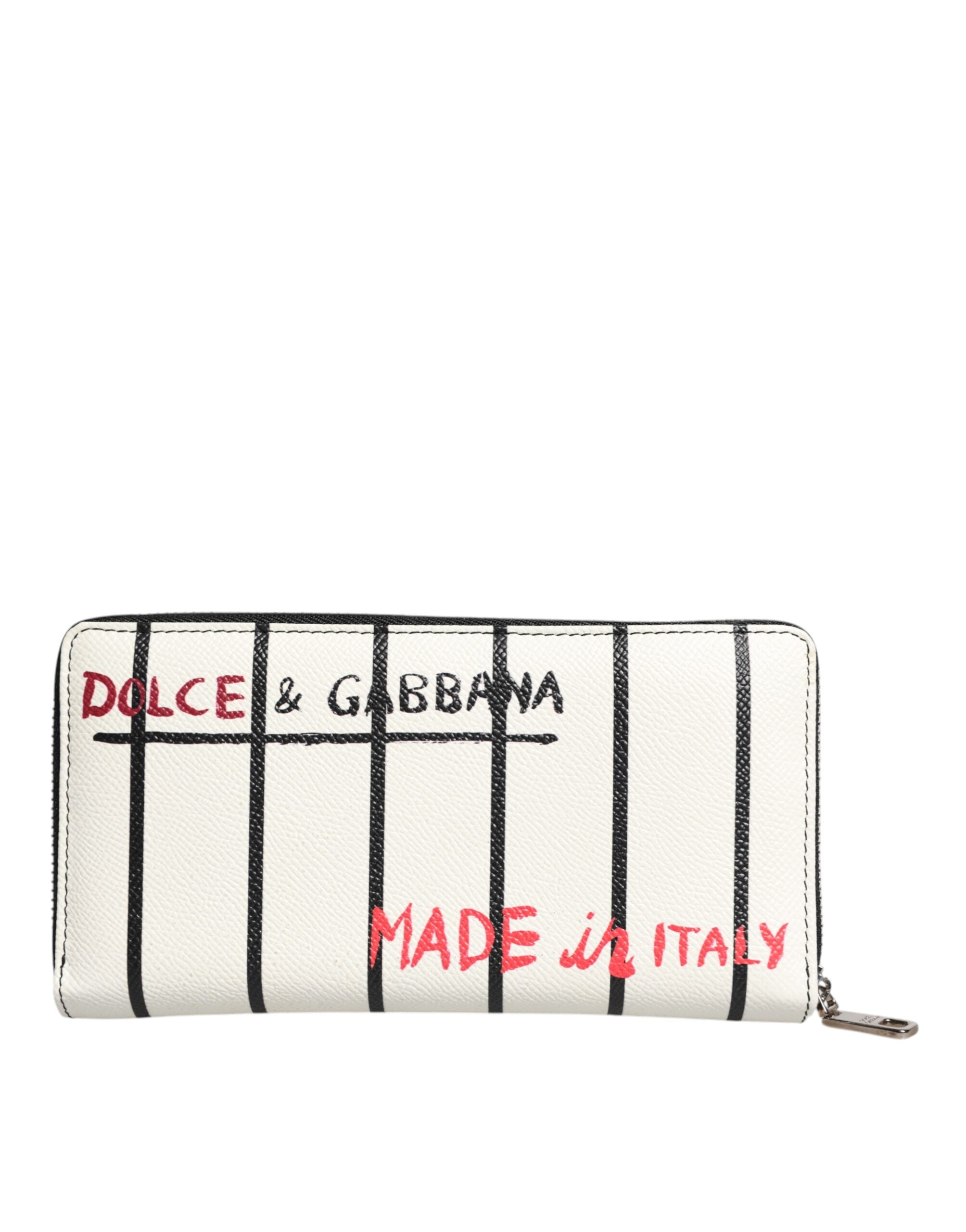 Dolce & Gabbana White Leather DG Crown Royals Continental Zip Around Wallet