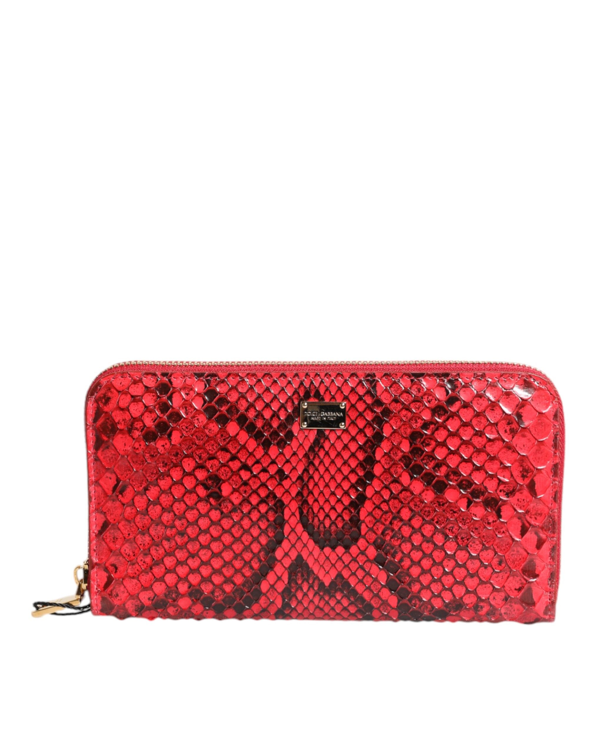 Dolce & Gabbana Red Exotic Leather Zip Around Continental Clutch Wallet