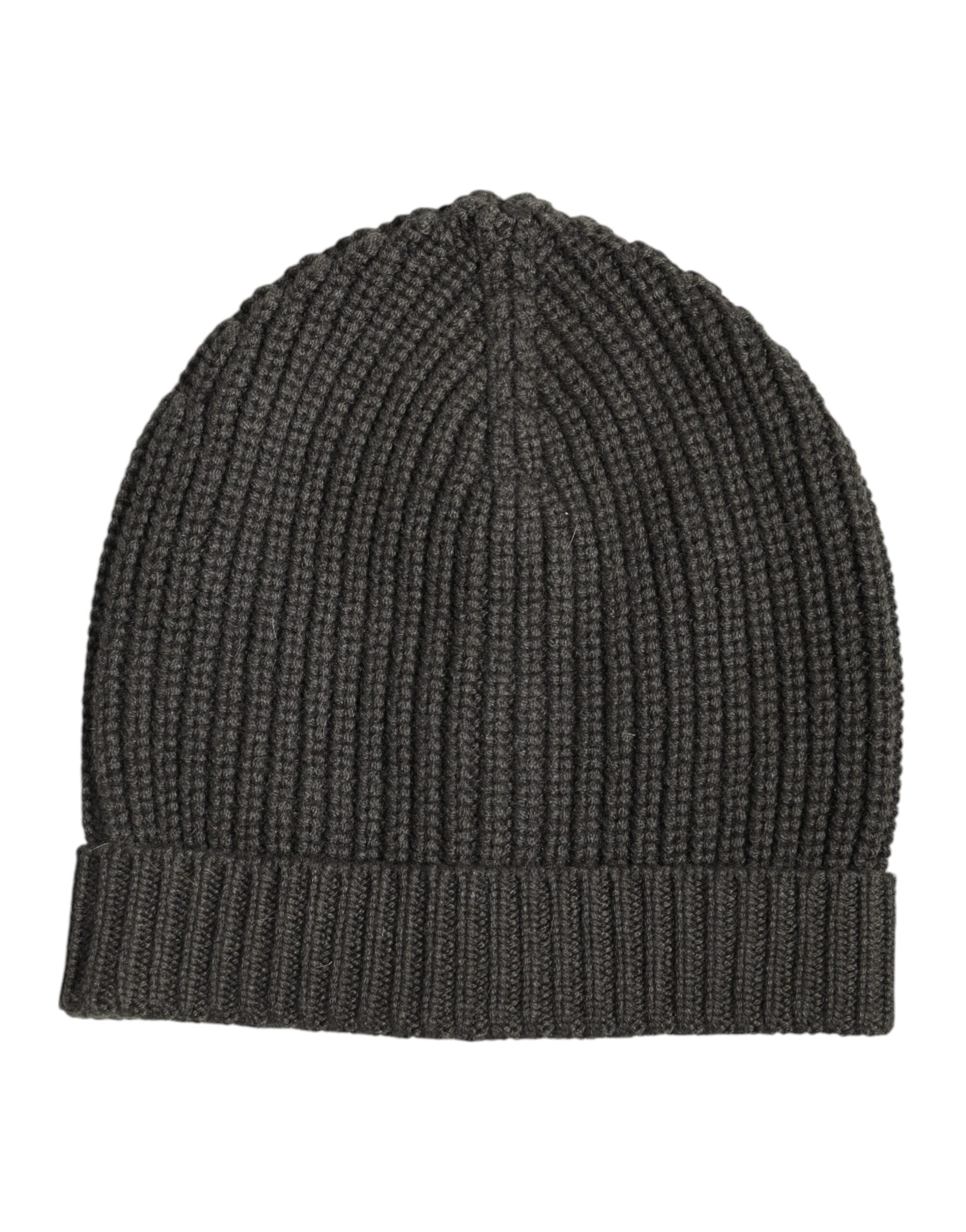 Dolce & Gabbana Dark Gray Cashmere Knit Winter Beanie Hat