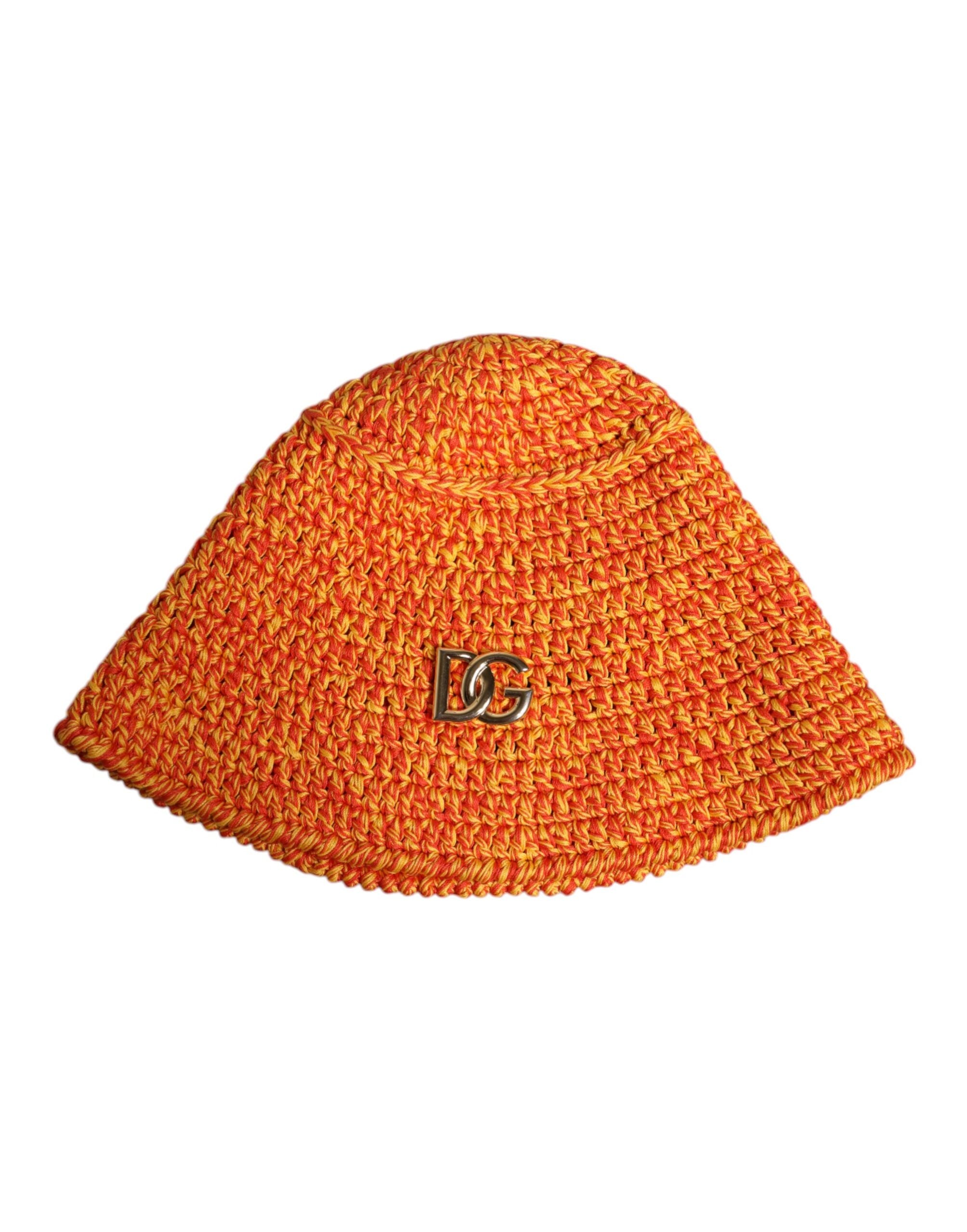 Dolce & Gabbana Orange Cotton Crochet DG Logo Bucket  Hat