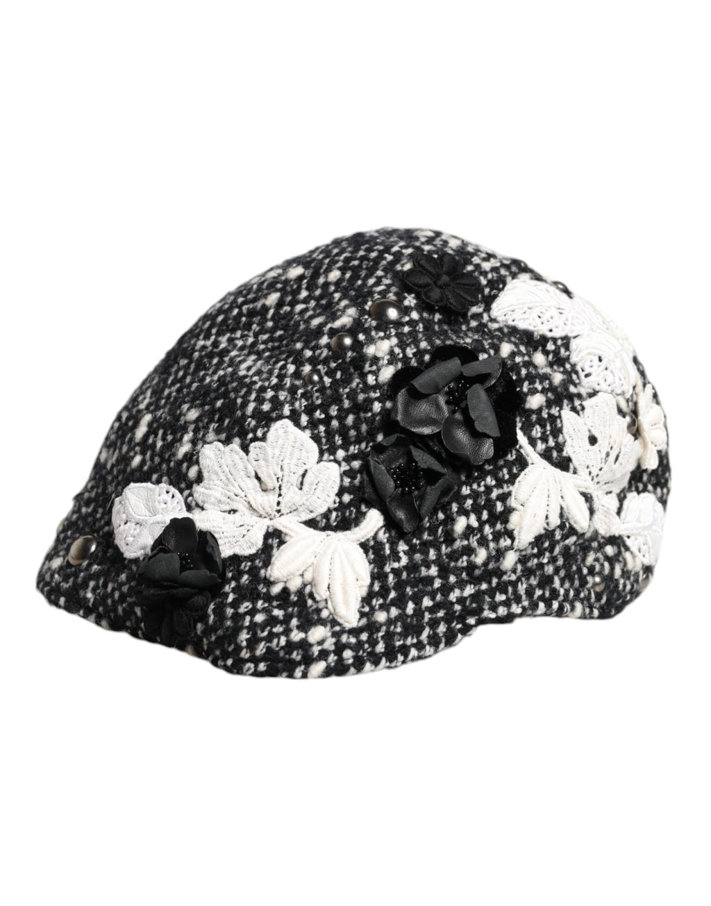Dolce & Gabbana Black Wool White Floral Embellished Cloche Hat