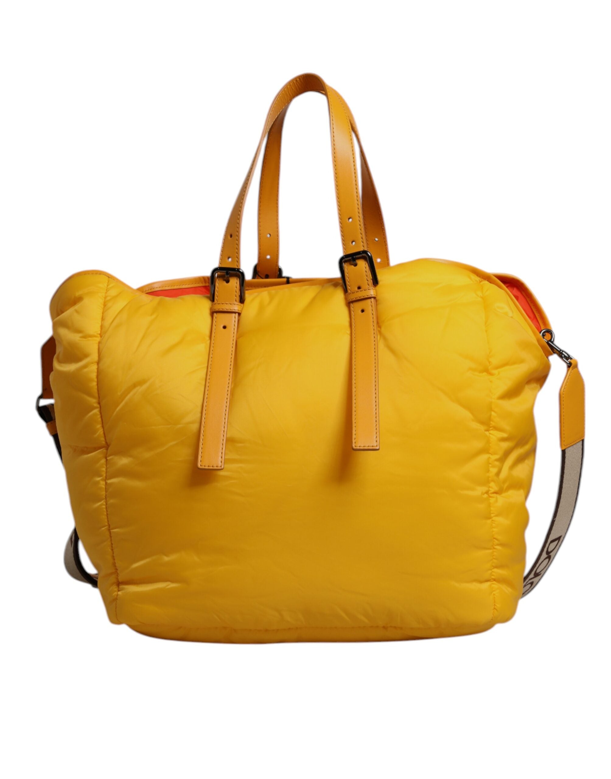 Dolce & Gabbana Yellow Orange Nylon Logo Plaque Hand Shoulder Tote Bag