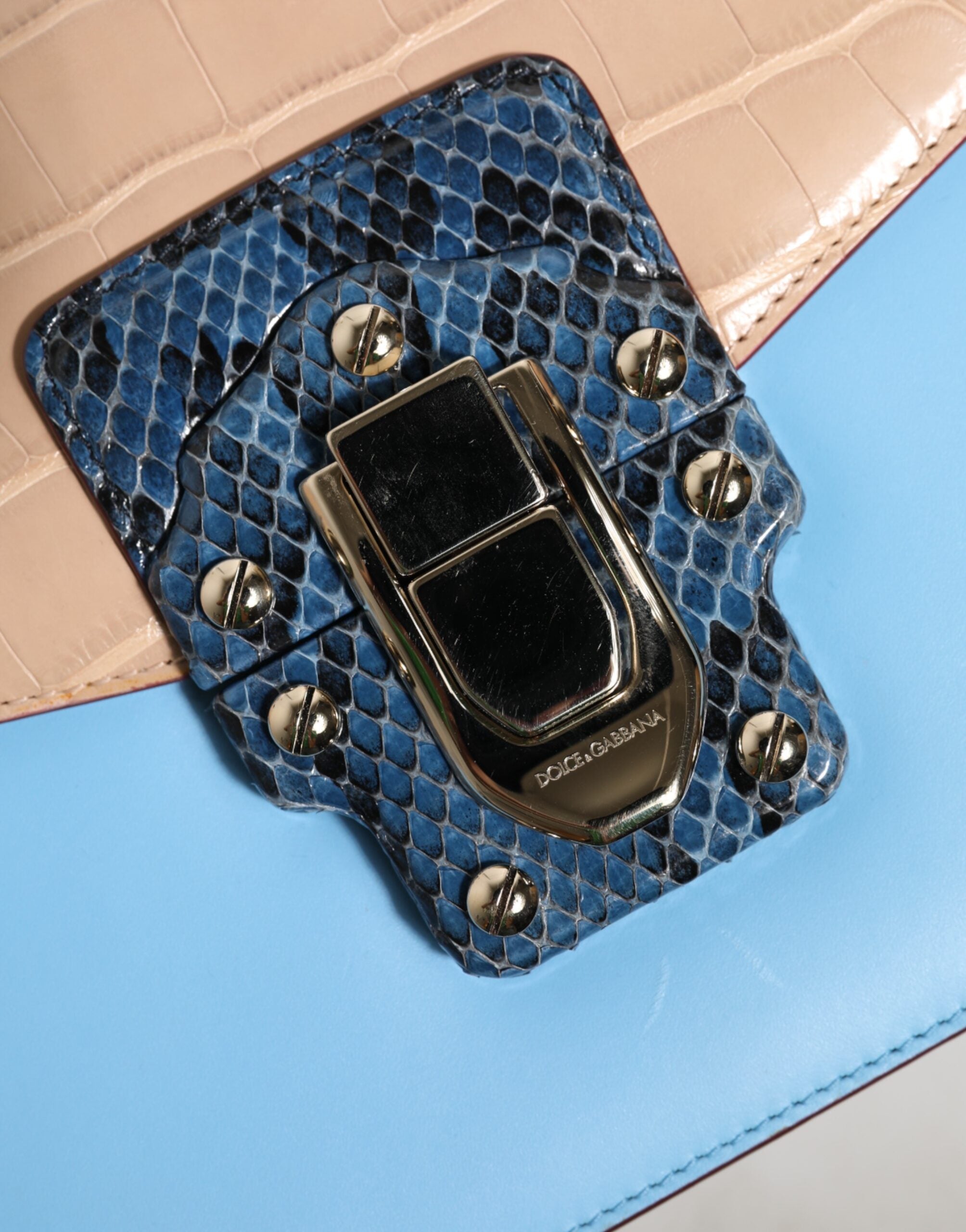 Dolce & Gabbana Blue Beige Exotic Leather LUCIA Crossbody Bag
