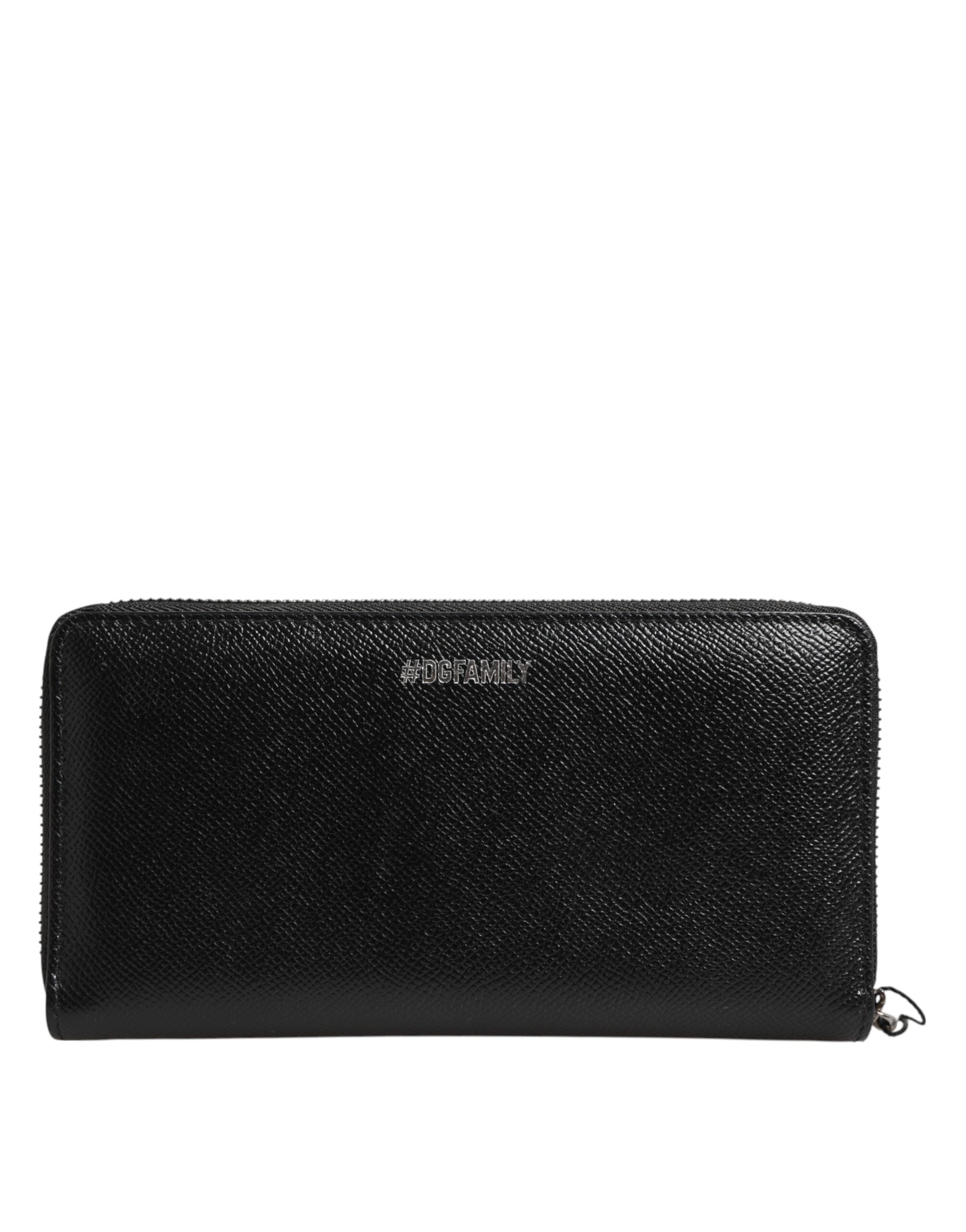 Dolce & Gabbana Black Leather #DGFAMILY Zipper Continental Mens Wallet