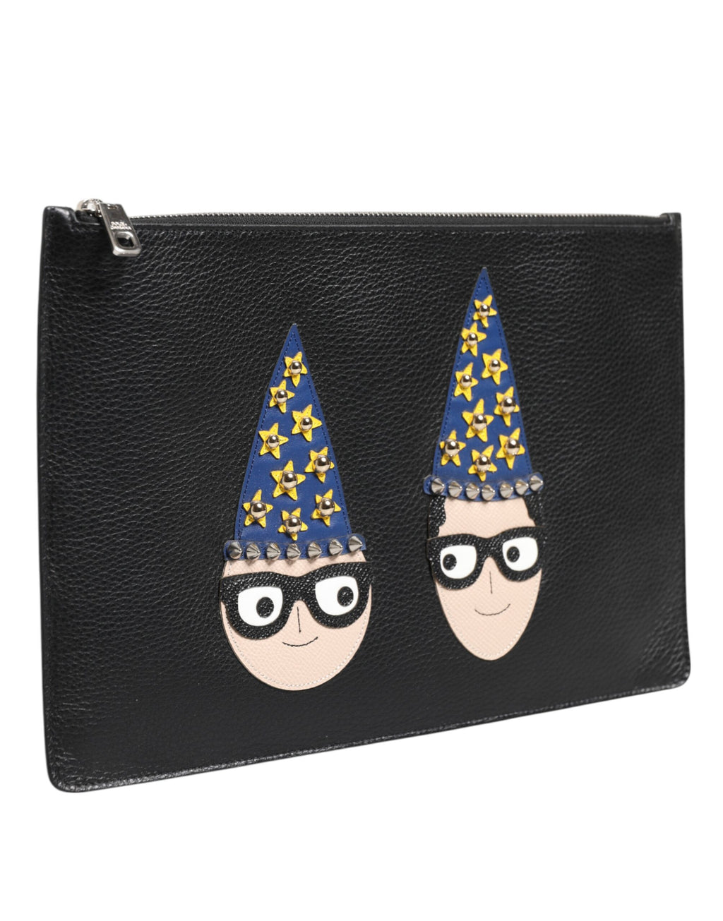 Dolce & Gabbana Black Leather #DGFAMILY Embellished Men Clutch Pouch Bag