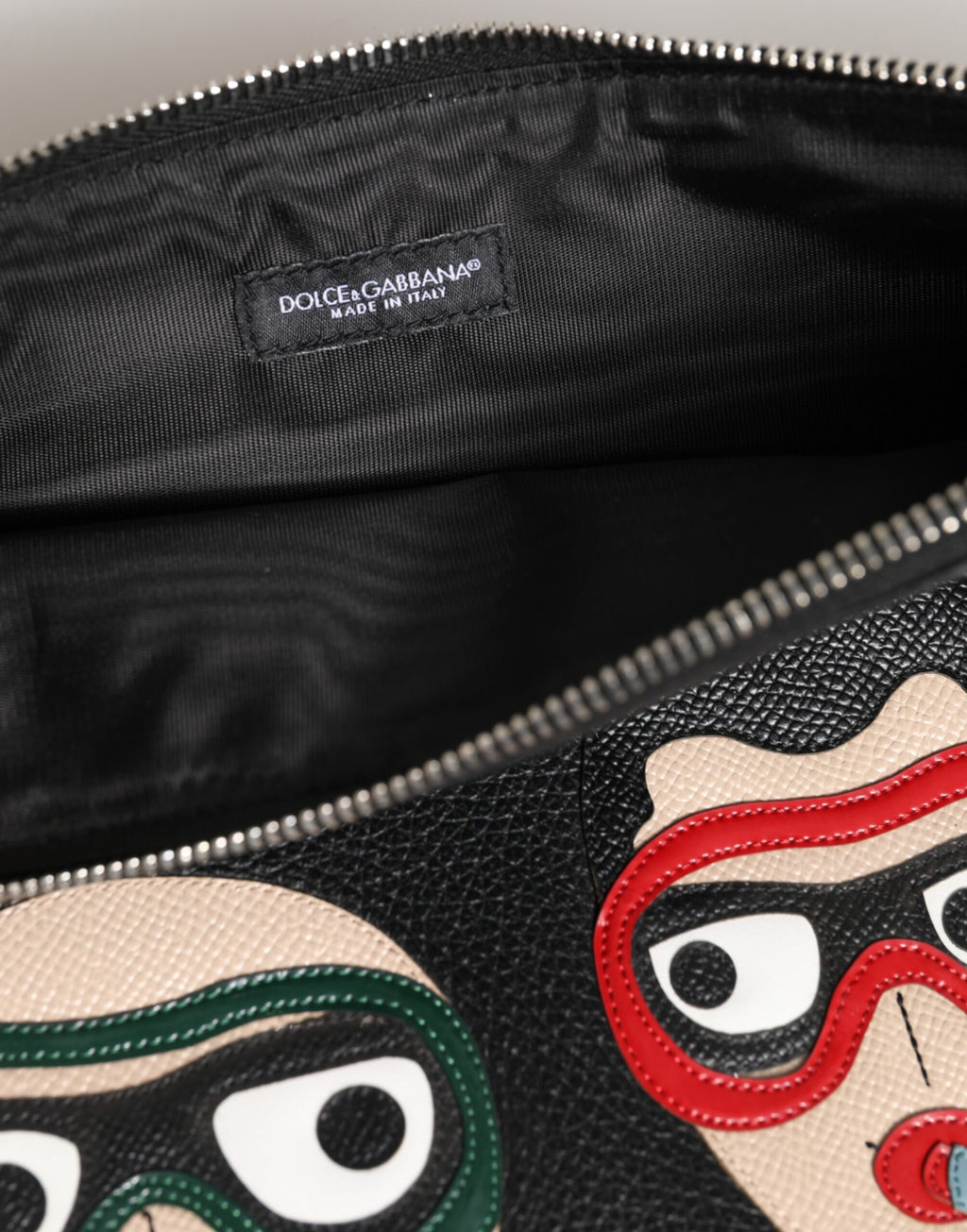 Dolce & Gabbana Black Leather #DGFAMILY Embellished Men Clutch Pouch Bag