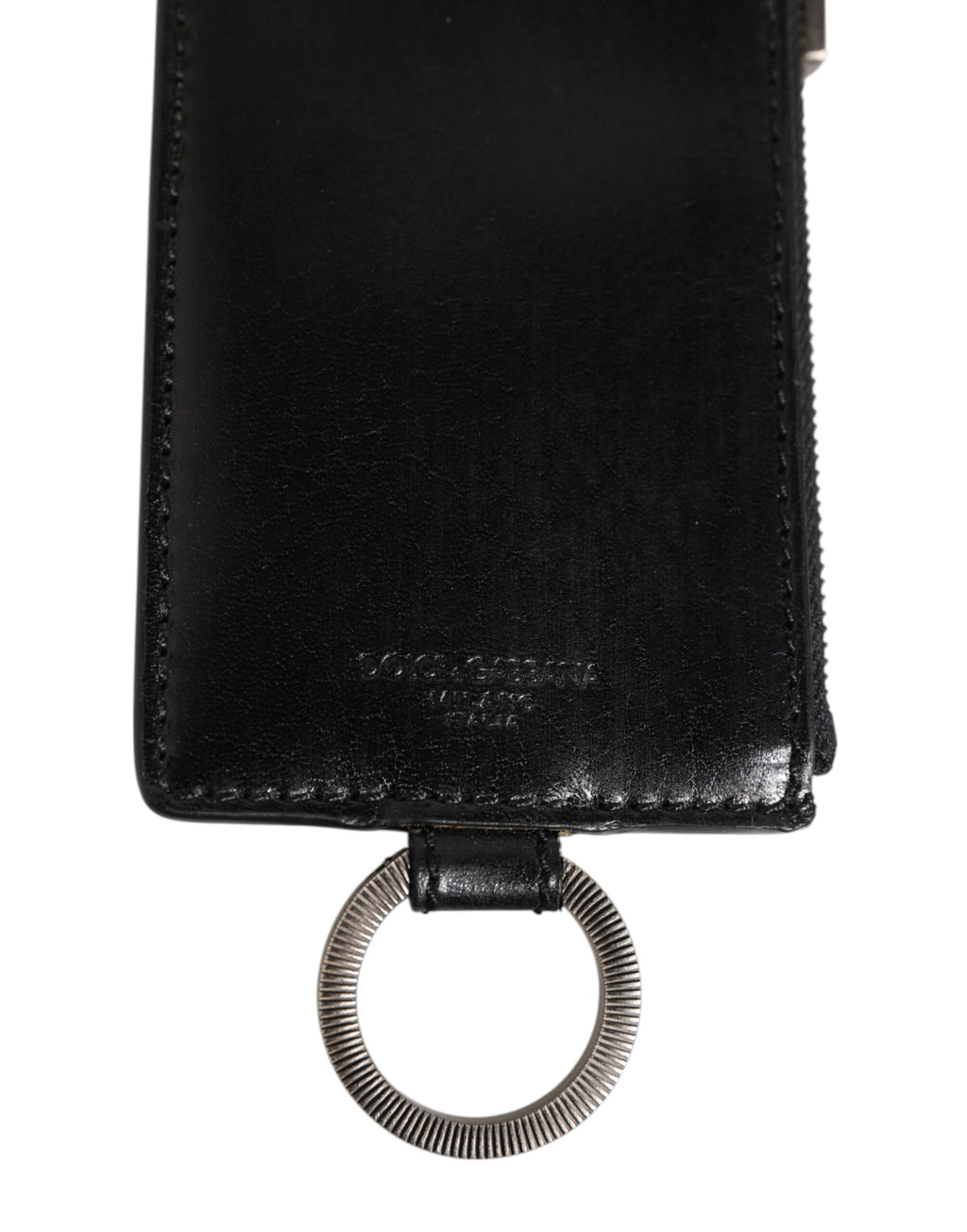 Dolce & Gabbana Black Leather Logo Embossed Lanyard Card Holde Wallet