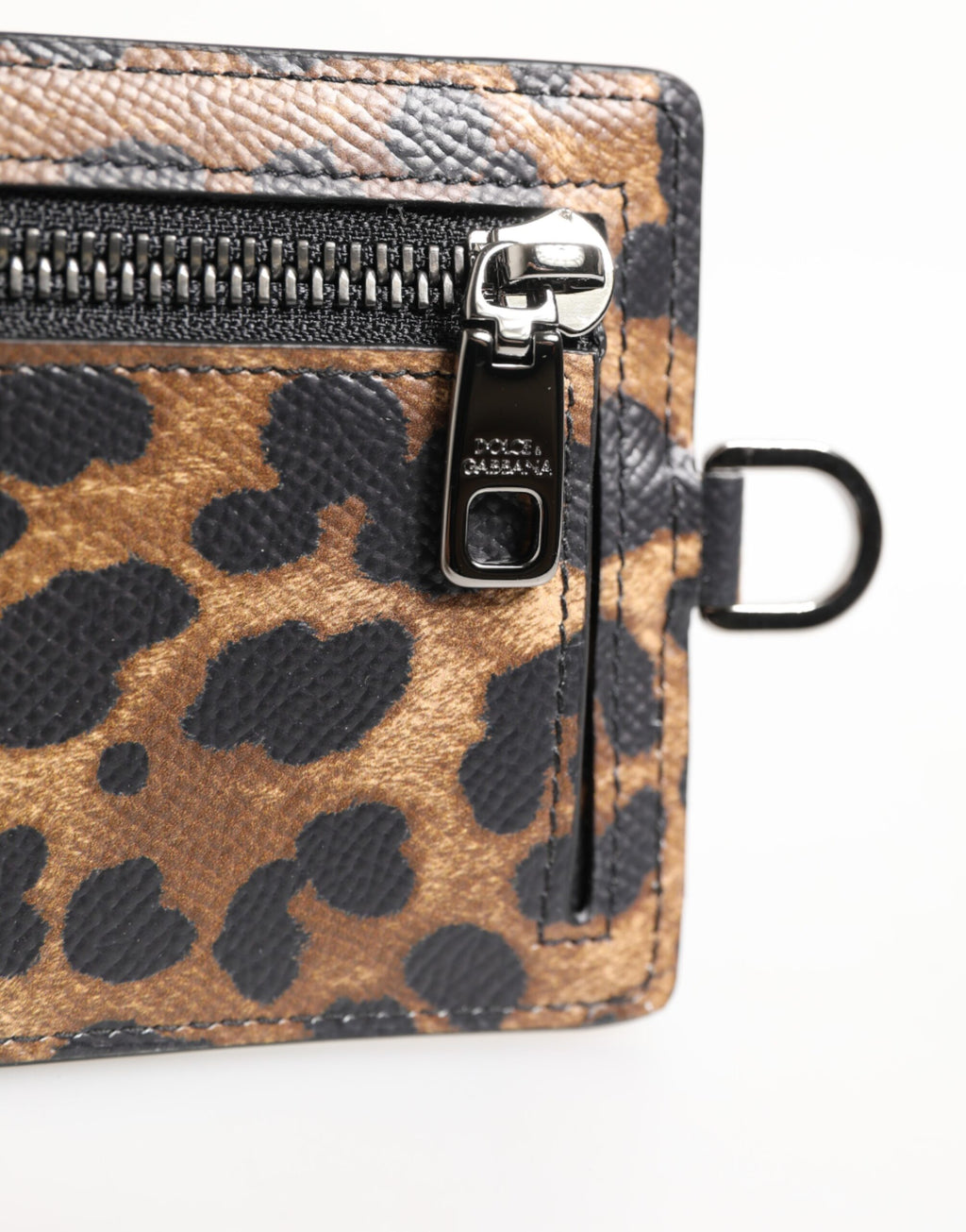 Dolce & Gabbana Leopard Print Leather Embossed Lanyard Card Holder Wallet