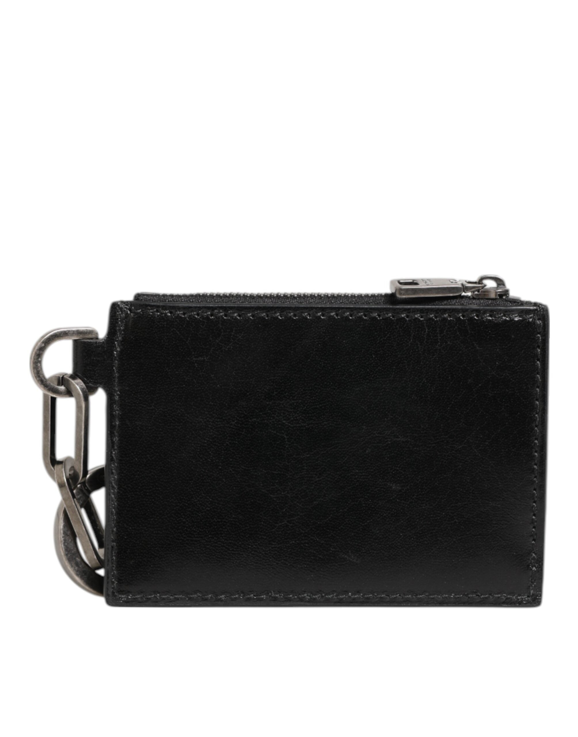 Dolce & Gabbana Black Leather Zipped Card Holder Coin Purse Keyring Wallet