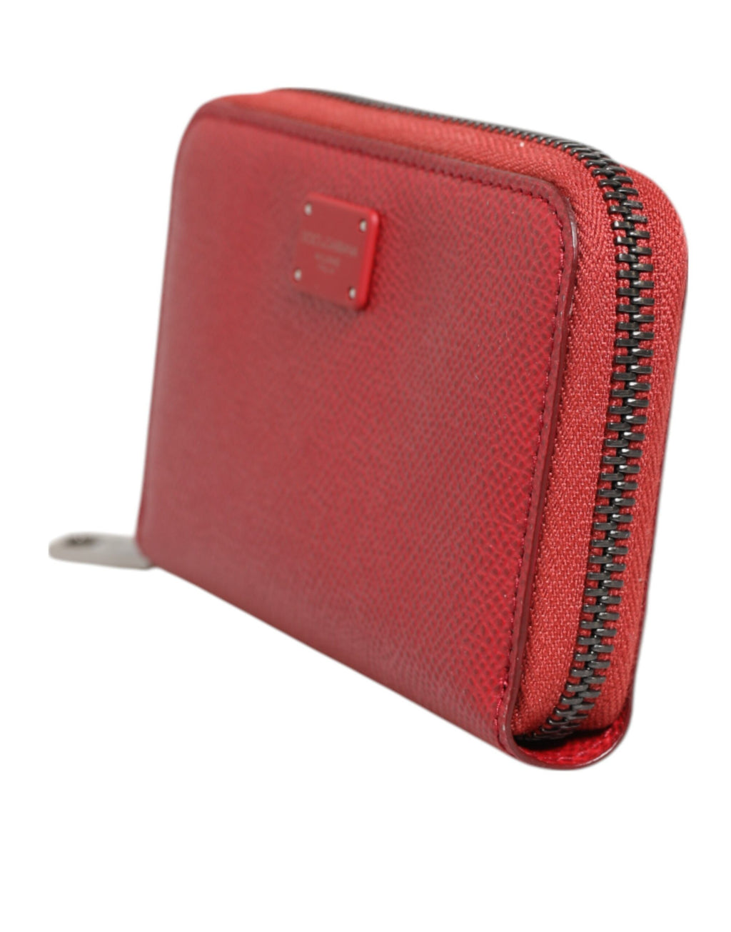 Dolce & Gabbana Red Leather Zip Around Logo Plaque Men Coin Purse Wallet