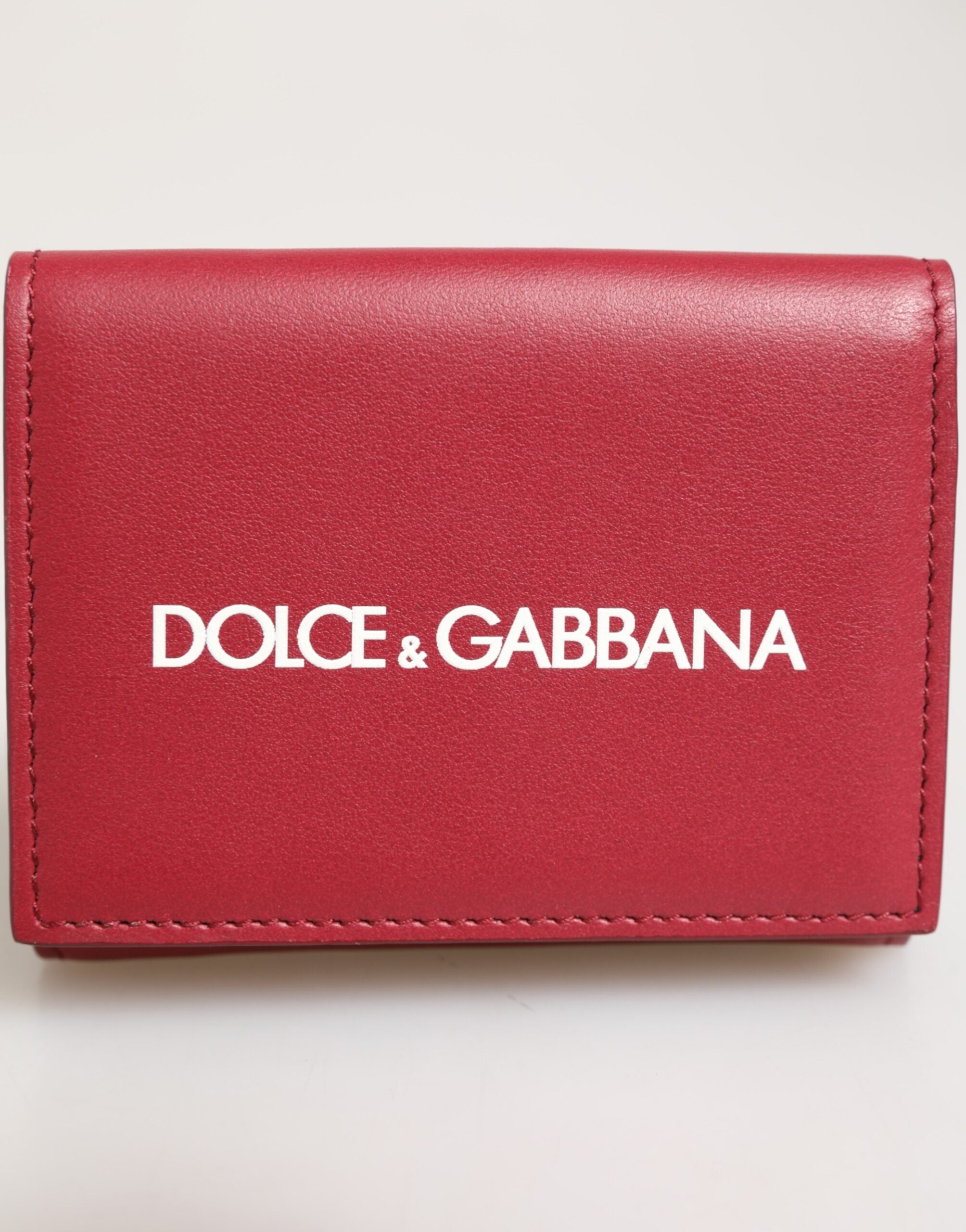 Dolce & Gabbana Red Leather Bold Logo Print Trifold Card Holder Wallet