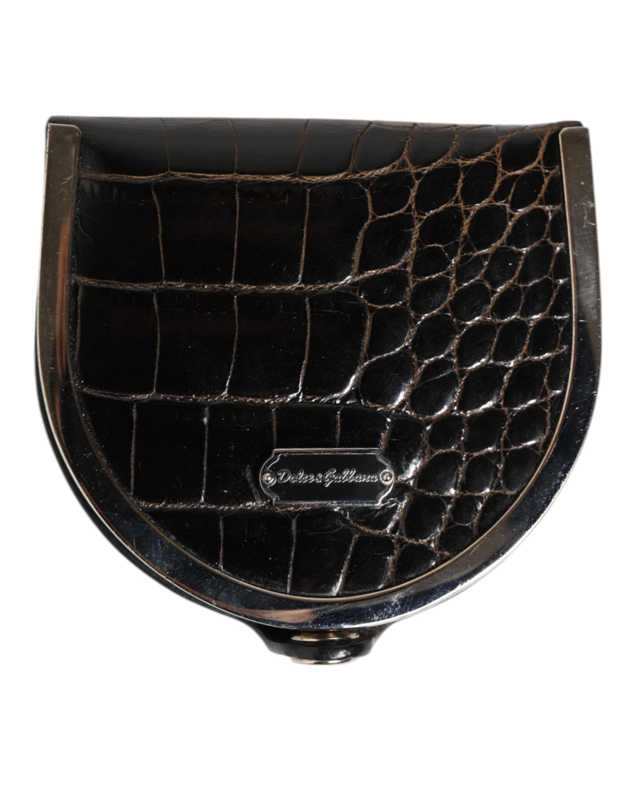Dolce & Gabbana Black Polished Crocodile Leather Mens Coin Purse Wallet