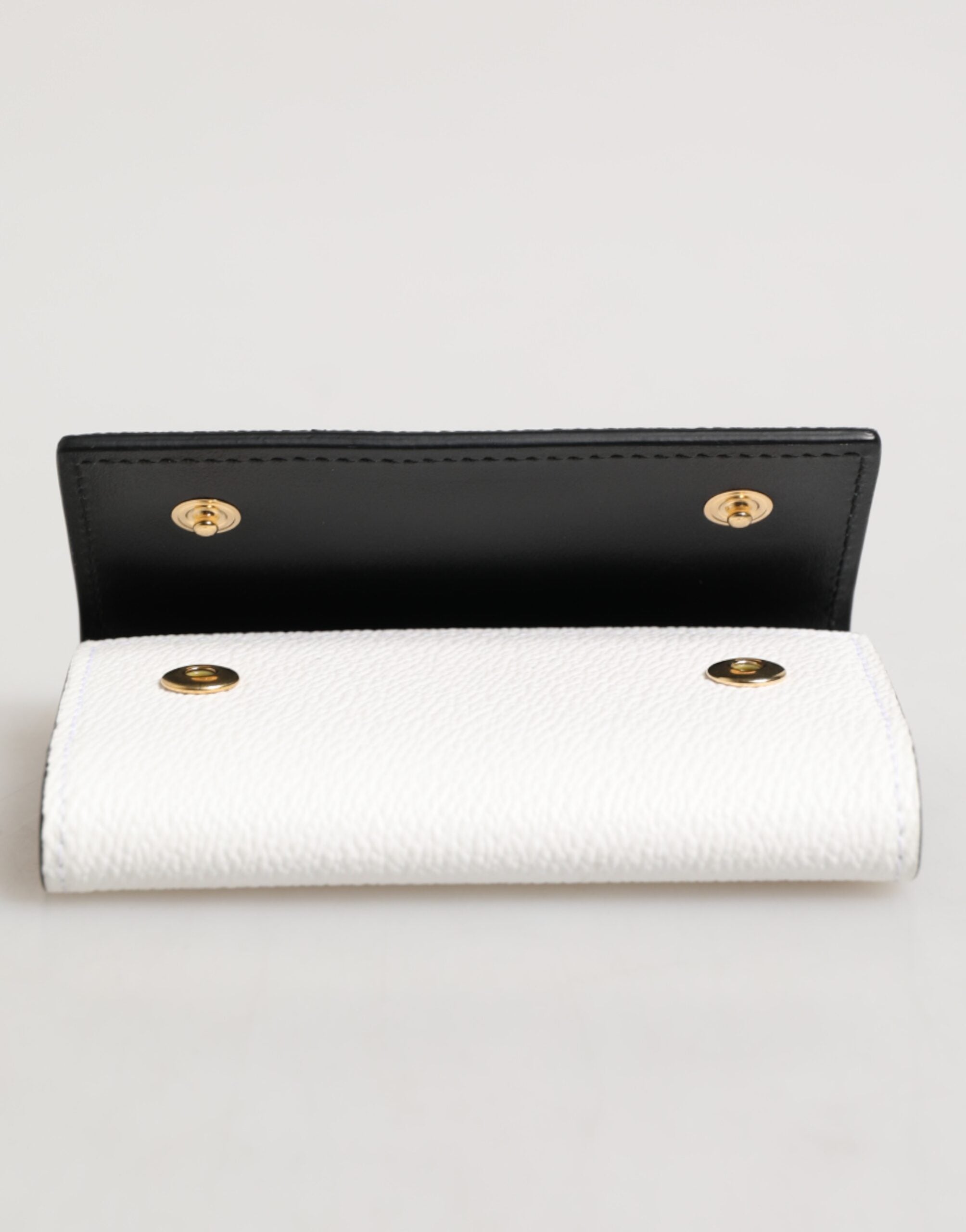Dolce & Gabbana White Leather Card Case Holder Wallet Gold Logo Plate  Key Holder
