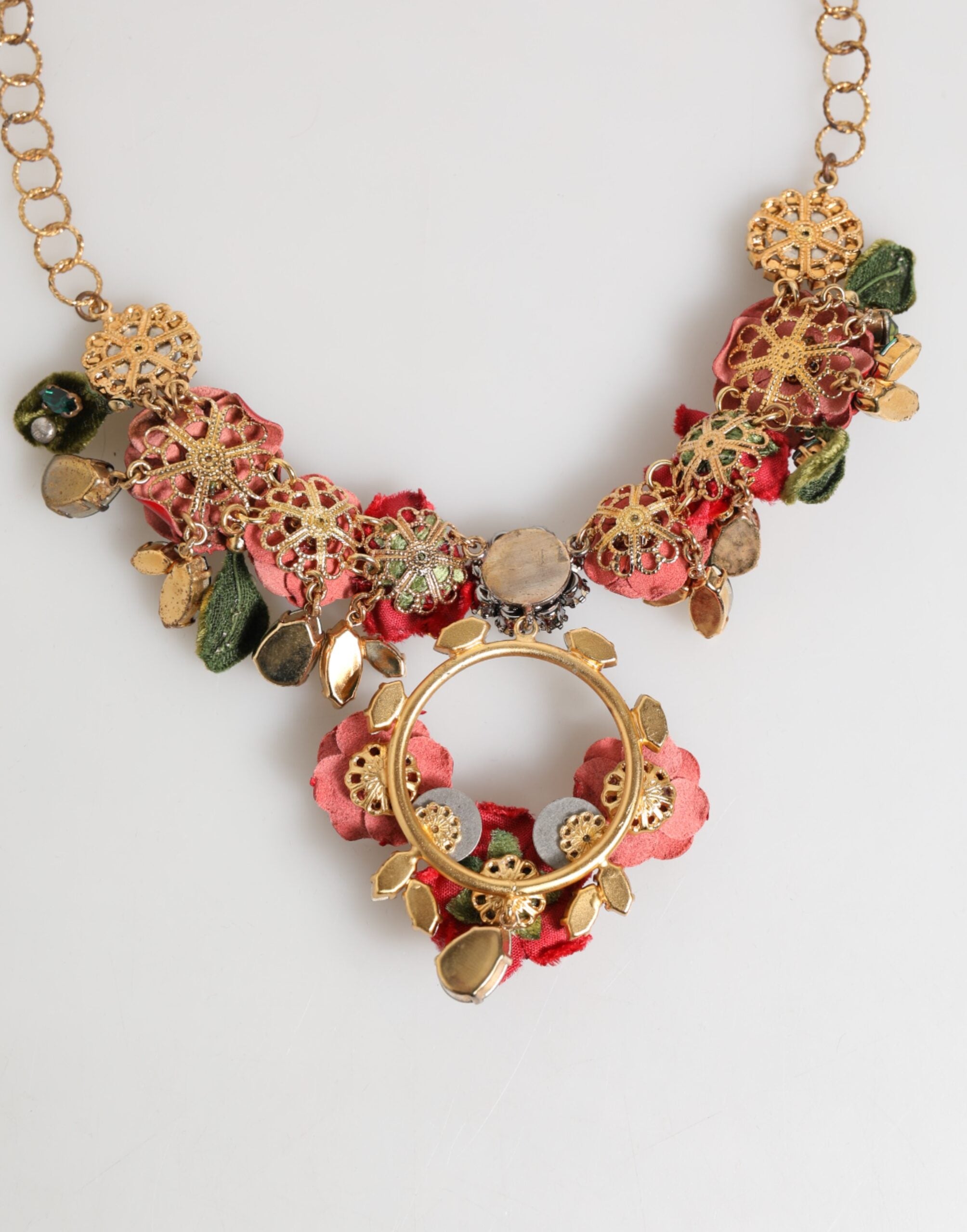 Dolce & Gabbana Red Rose Floral Crystal Embellished Statement Jewelry Necklace