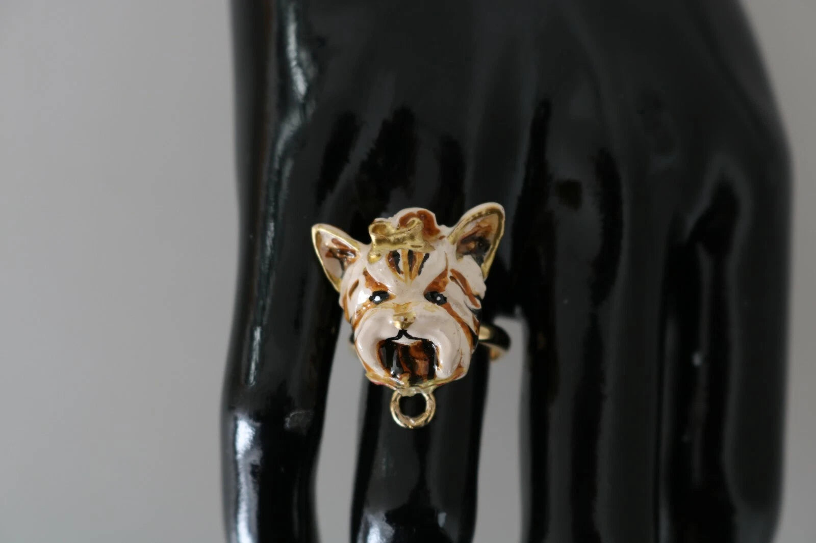Dolce & Gabbana Gold Brass Resin Beige Dog Pet Accessory Ring