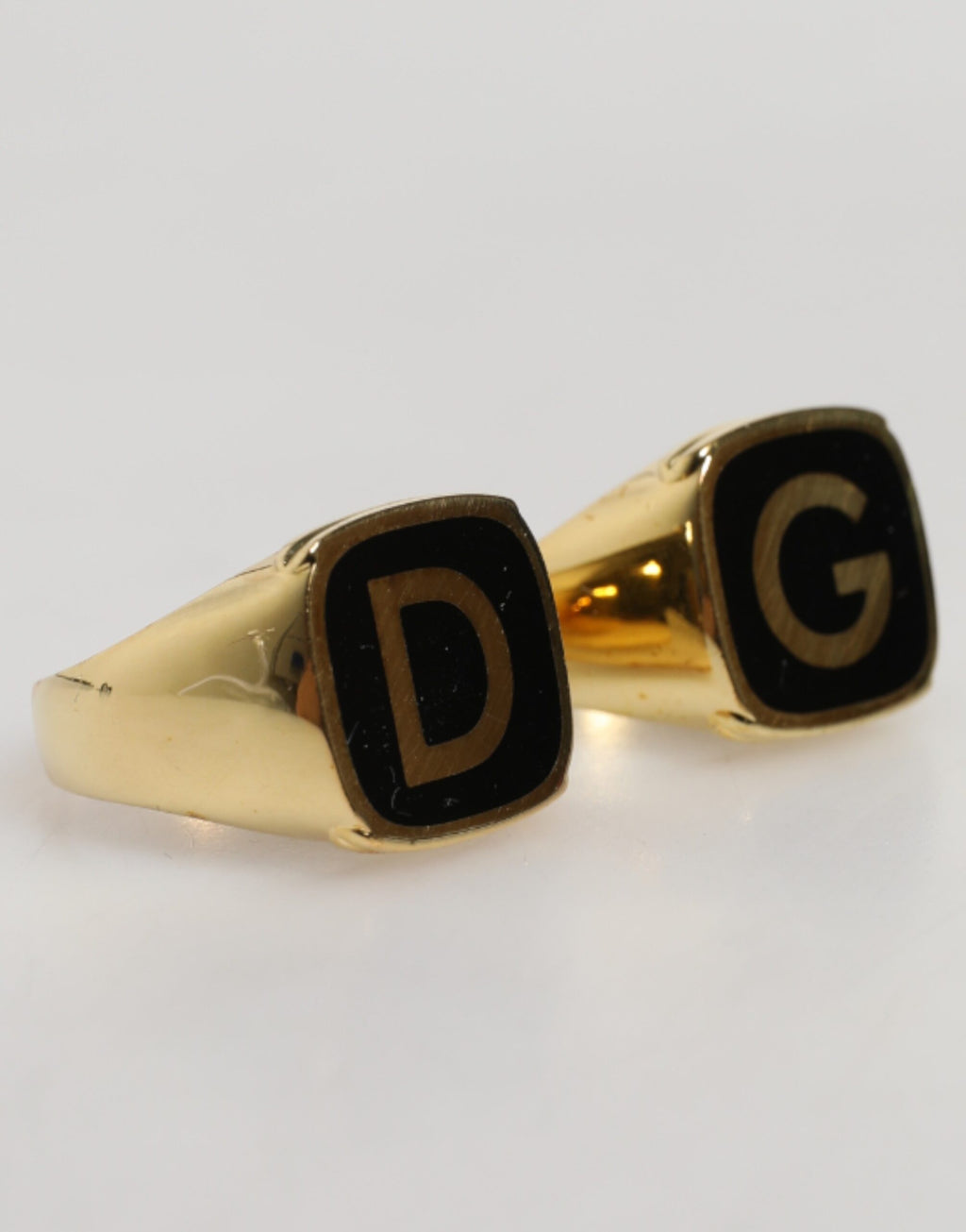 Dolce & Gabbana Gold-Tone Real Brass Black Enamel "DG" Adjustable Rings