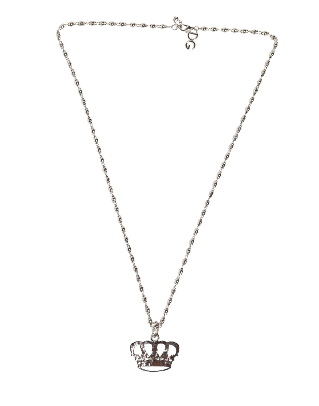 Dolce & Gabbana Silver Tone Brass Chain Crown Crystal Pendant  Necklace